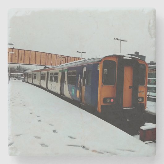 Gele en blauwe trein stenen onderzetter (Voorkant)