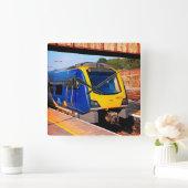 Gele en blauwe trein vierkante klok (Huis)