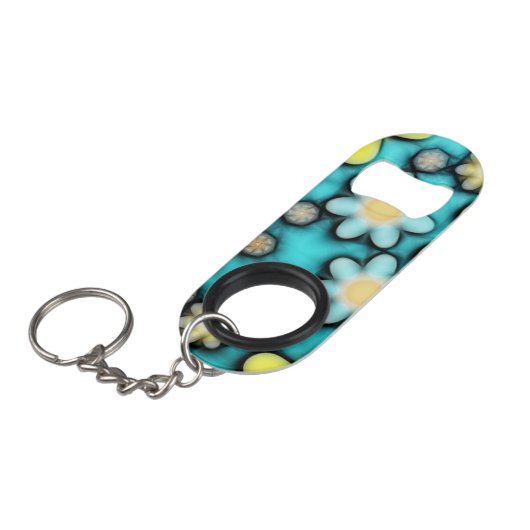 Gele en blauwe ventilatorkracht art mini flessenopener (Voorkant Gekanteld)