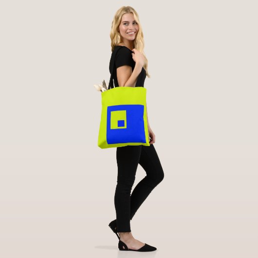 Gele en blauwe vierkanten tote bag (Op model)