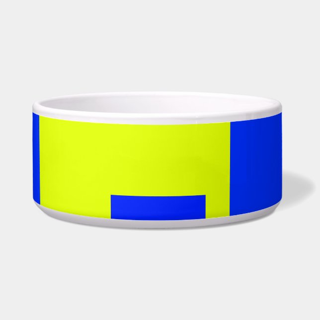 Gele en blauwe vierkanten voerbakje (Voorkant)