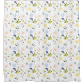  Gele en Blauwe Waterverf Bloemen Douchegordijn (Voorkant)