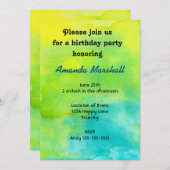 Gele en blauwe Waterverf uitnodiging (Voorkant / Achterkant)
