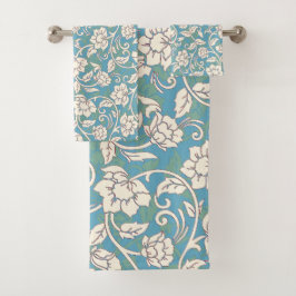 Gele en blauwe wervelende bloemen bad handdoek