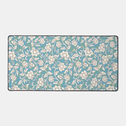 Gele en blauwe wervelende bloemen bureaumat (Voorkant)