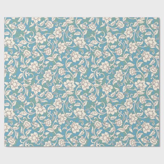 Gele en blauwe wervelende bloemen cadeaupapier (Vlak)