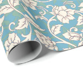 Gele en blauwe wervelende bloemen cadeaupapier (Rol Hoek)