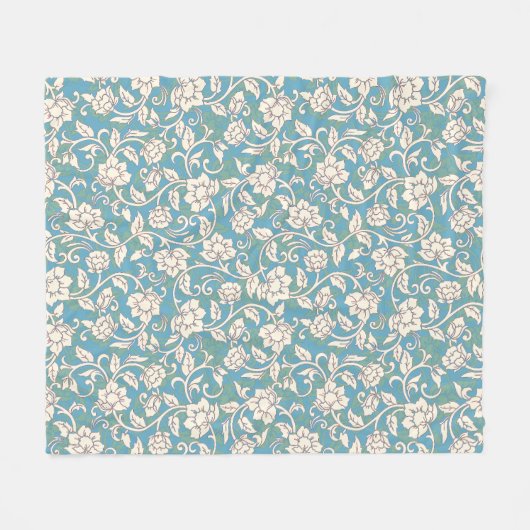 Gele en blauwe wervelende bloemen fleece deken (Voorkant (Horizontaal))