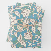 Gele en blauwe wervelende bloemen inpakpapier vel (In situ)