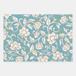 Gele en blauwe wervelende bloemen inpakpapier vel