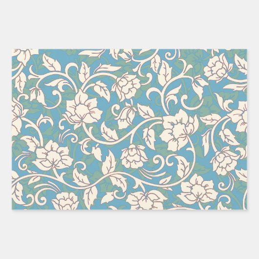 Gele en blauwe wervelende bloemen inpakpapier vel (Voorkant)