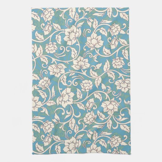 Gele en blauwe wervelende bloemen theedoek (Verticaal)