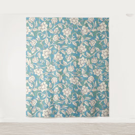 Gele en blauwe wervelende bloemen wandkleed