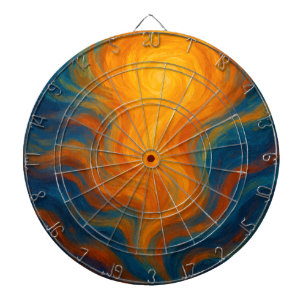 gele en blauwe wervelende zon energie abstract dartbord