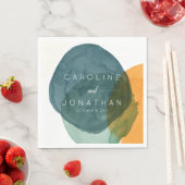 Gele en Blauwgroen Abstracte Waterverf Aangepaste Servet (Insitu)