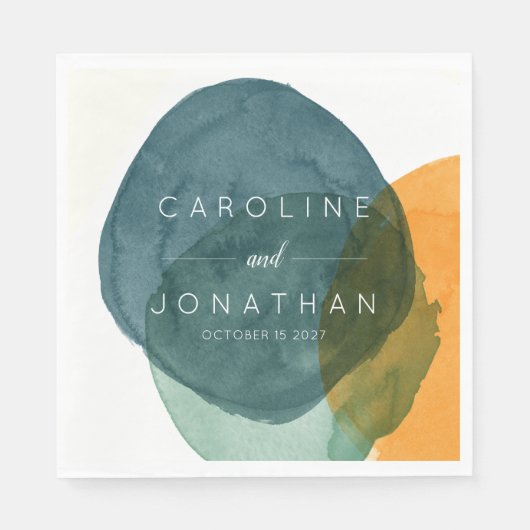 Gele en Blauwgroen Abstracte Waterverf Aangepaste Servet (Voorkant)