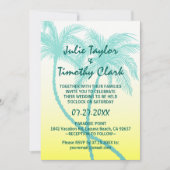 Gele en Blauwgroen Blauwe Palm Tree Huwelijksuitno Kaart (Voorkant)