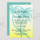 Gele en Blauwgroen Blauwe Palm Tree Huwelijksuitno Kaart (Voorkant / Achterkant)