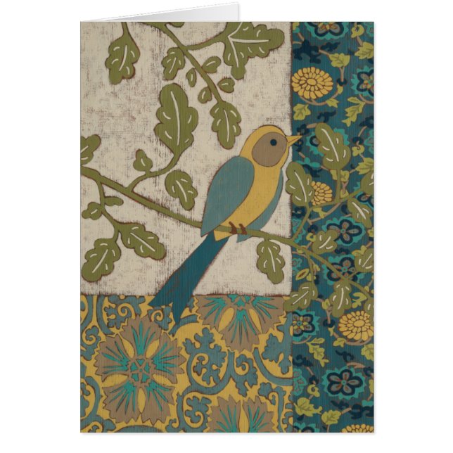 Gele en Blauwgroen Blauwe Vogel die op een Tak wor (Voorkant)