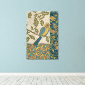 Gele en Blauwgroen Blauwe Vogel die op een Tak wor Canvas Afdruk (Insitu (Houten vloer))
