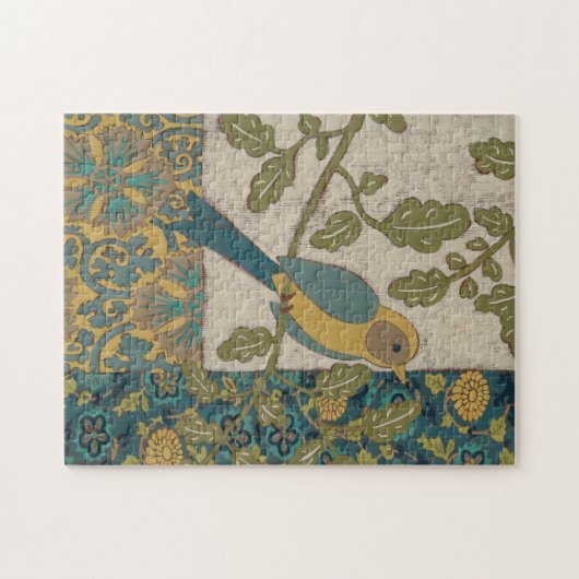 Gele en Blauwgroen Blauwe Vogel die op een Tak wor Legpuzzel (Horizontaal)