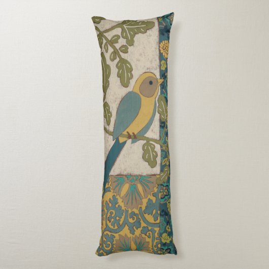 Gele en Blauwgroen Blauwe Vogel die op een Tak wor Lichaamskussen (Achterkant (Verticaal))