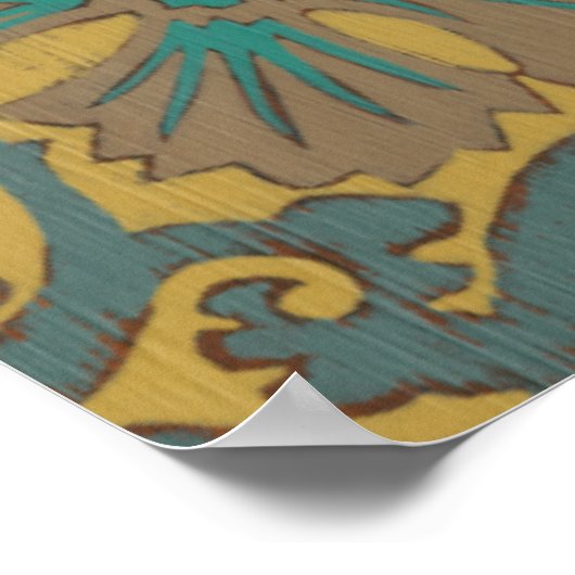 Gele en Blauwgroen Blauwe Vogel die op een Tak wor Poster (Hoek)