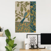 Gele en Blauwgroen Blauwe Vogel die op een Tak wor Poster (Thuiskantoor)