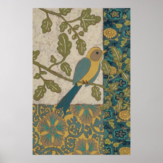 Gele en Blauwgroen Blauwe Vogel die op een Tak wor Poster (Voorkant)