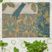 Gele en Blauwgroen Blauwe Vogel die op een Tak wor Theedoek (Gevouwen)