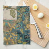 Gele en Blauwgroen Blauwe Vogel die op een Tak wor Theedoek (Quarter Fold)