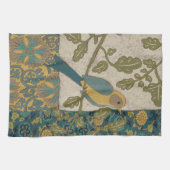 Gele en Blauwgroen Blauwe Vogel die op een Tak wor Theedoek (Horizontaal)