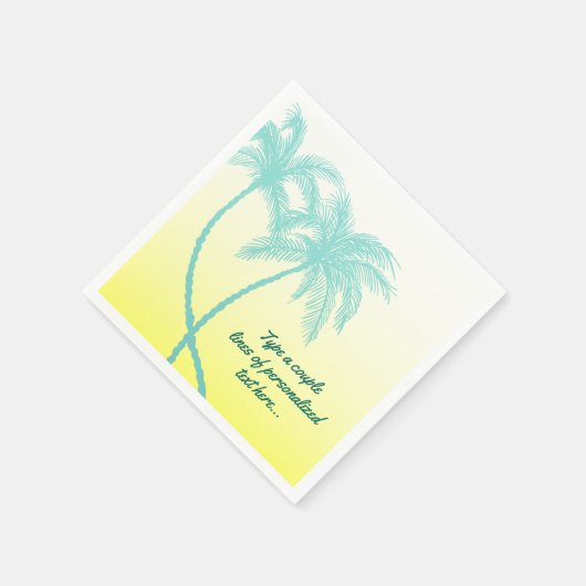 Gele en Blauwgroen Blue Palm Tree Beach bruiloft Servet (Hoek)
