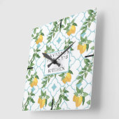 Gele en Blauwgroen Citrus Kitchen Wall Clock Vierkante Klok (Hoek)
