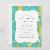 Gele en Blauwgroen Floral Bridesmaids Luncheon Kaart (Voorkant)