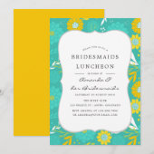 Gele en Blauwgroen Floral Bridesmaids Luncheon Kaart (Voorkant / Achterkant)