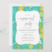 Gele en Blauwgroen Floral Engagement Party Kaart (Voorkant)