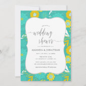 Gele en Blauwgroen Floral Wedding Shower Kaart (Voorkant)