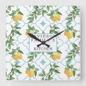 Gele en Blauwgroen Lemons Kitchen Wall klok (Voorkant)