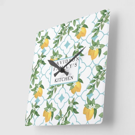 Gele en Blauwgroen Lemons Kitchen Wall klok (Hoek)