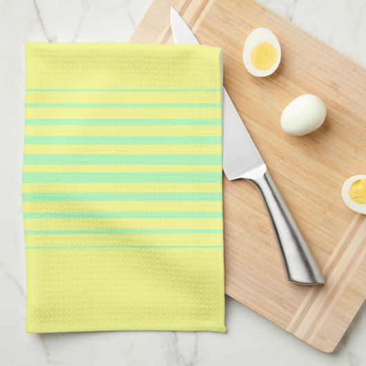 Gele en blauwgroen strepen theedoek (Quarter Fold)