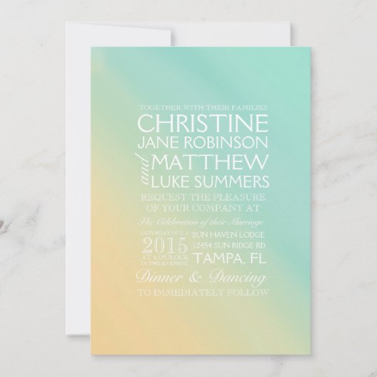 Gele en Blauwgroen uitnodiging voor weddenschappen (Voorkant)