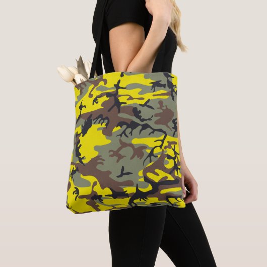 Gele en bruine camouflage, leger, leger tote bag (Dichtbij)