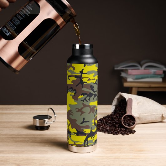 Gele en bruine camouflage, leger, leger waterfles (Koffie)