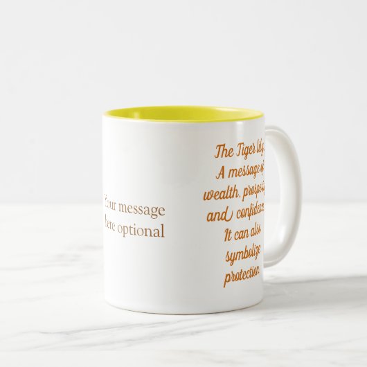 Gele en bruine tijgerlelaar met gezegde Mok (Voorkant rechts)