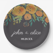 Gele en bruine volken en Rozen bruiloft Papieren Bordje (Voorkant)