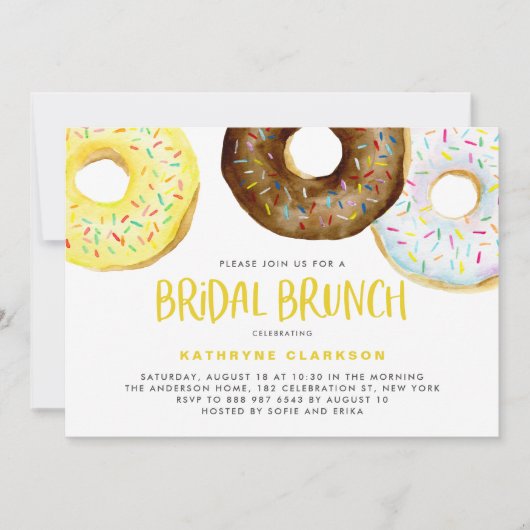 Gele en Chocolade Sprinkle Donuts Bridal Brunch Kaart (Voorkant)