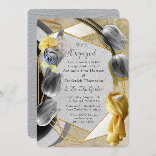 Gele en gele tulpen op textuur. kaart (Voorkant / Achterkant)