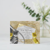 Gele en gele tulpen op textuur. uitnodiging briefkaart (Staand voorkant)