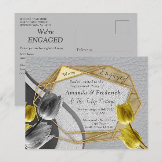 Gele en gele tulpen op textuur. uitnodiging briefkaart (Voorkant / Achterkant)